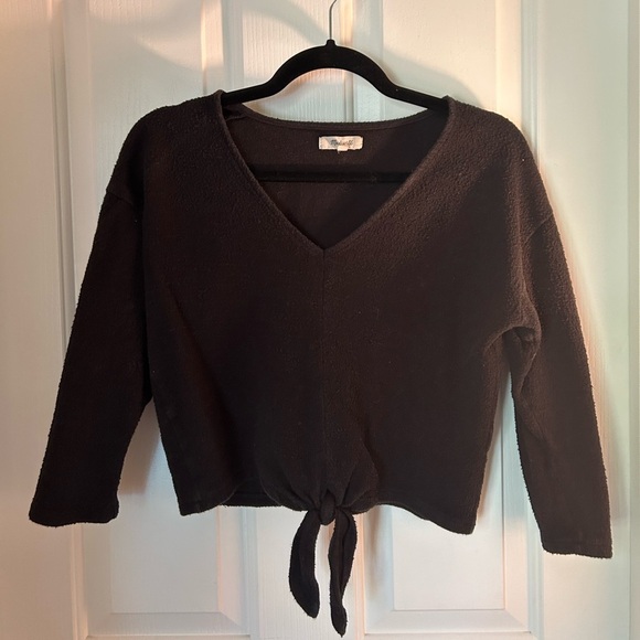 Madewell Tops - Madewell Black Tie Front Cropped Sweater // Size S